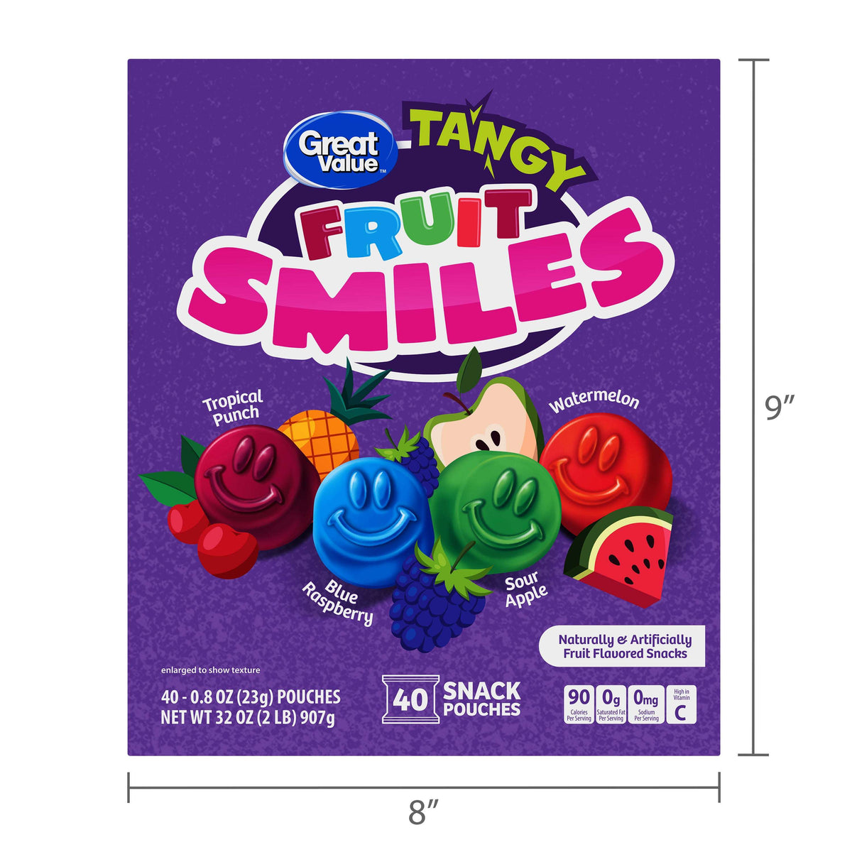 Great Value Fruit Smiles Snacks, Tangy Flavor, 40 Count