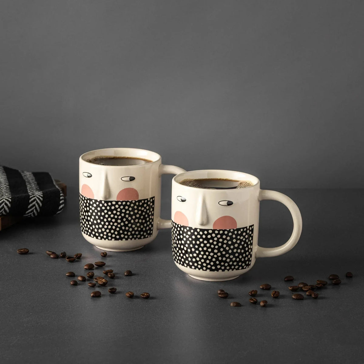 Thyme & Table 2 Pack Cheeky Faces with Dots Mugs 16.2 fl oz, Stoneware