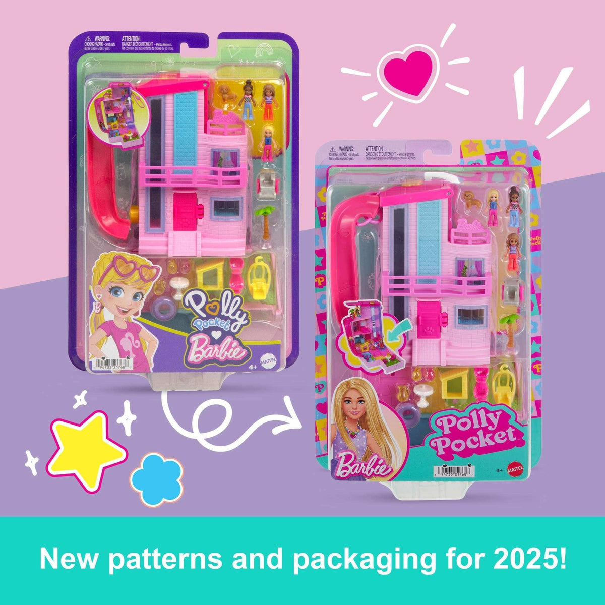 Polly Pocket Barbie Dreamhouse Compact, Dollhouse Playset with 3 Micro Dolls, 1 Pet & 11 Accessories