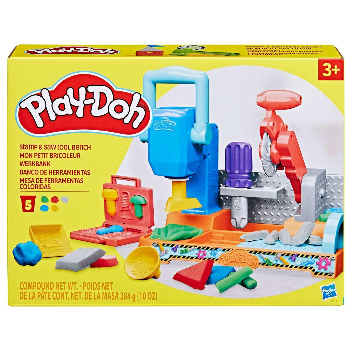 Play-Doh Stamp & Saw Tool Bench Playset, Construction Toys for Ages 3+, Kids Arts & Crafts