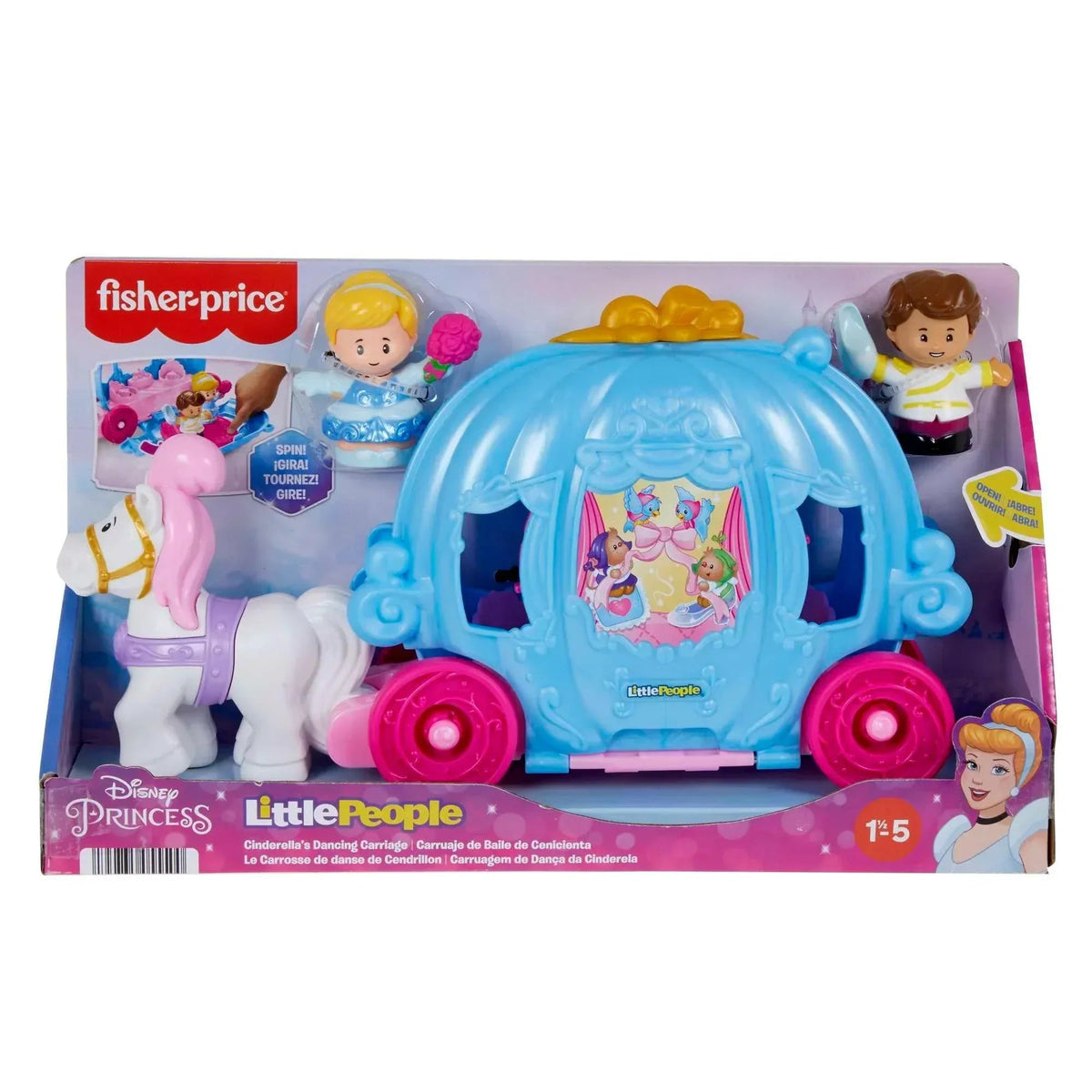 Disney Princess Cinderella’s Dancing Carriage Little People Toddler Playset with Horse & Figures