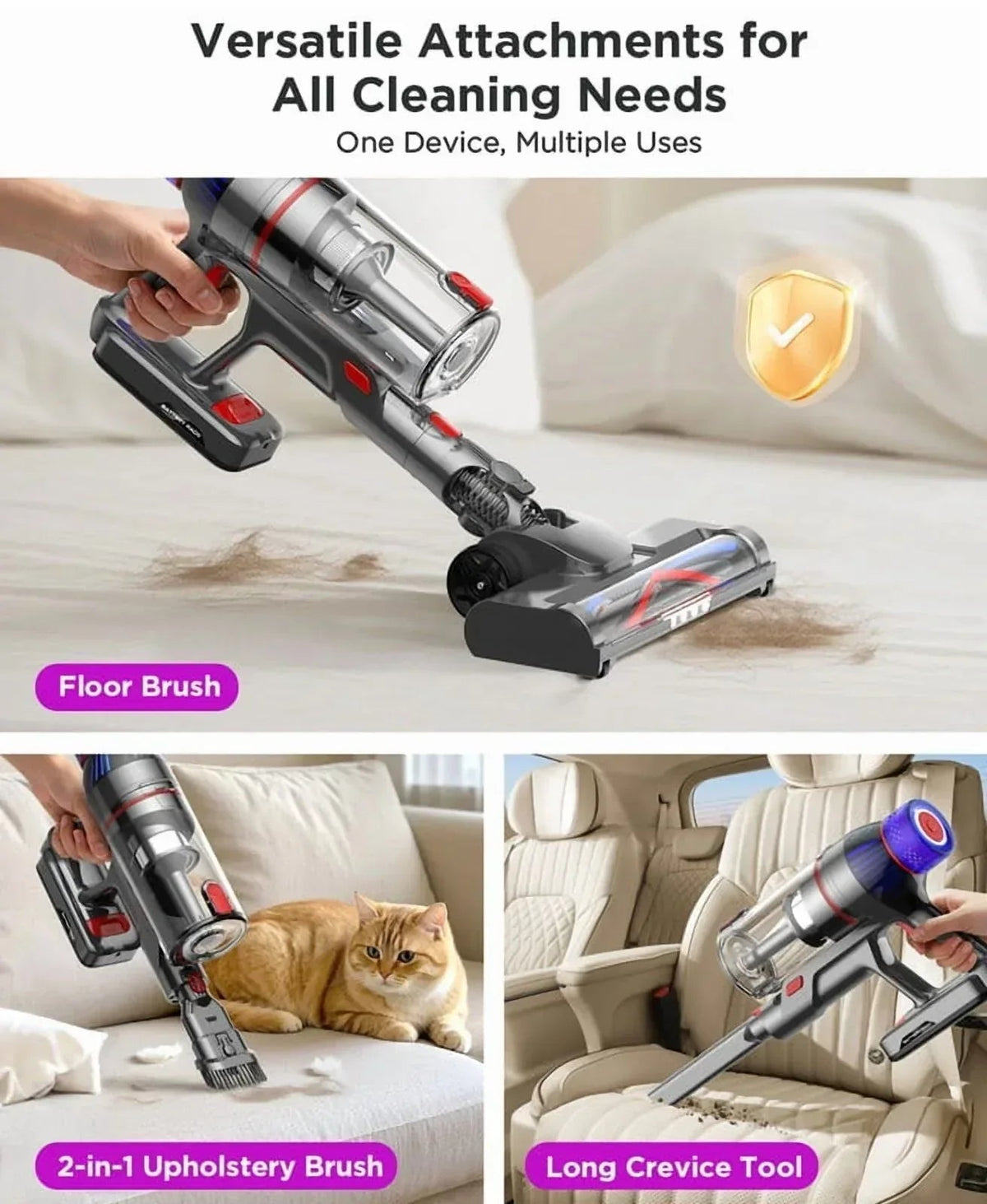 Hosaud Cordless Vacuum Cleaner - 45000pa 550W 55mins 2600mAh Lightweight Stick Vacuum Cleaners for Home Pet Hair Carpet Floor Purple