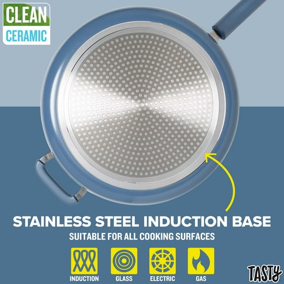 Tasty Clean Ceramic Non-Stick Jumbo Cooker Pan, 5 Quart, Blue
