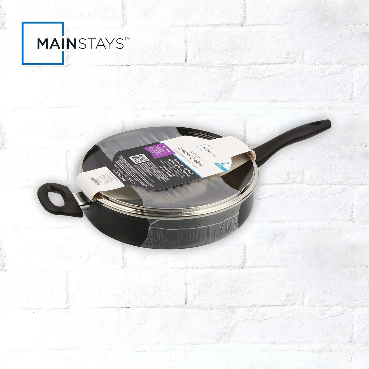 Mainstays 4-Quart Non-Stick Jumbo Cooker with Glass Lid, Black