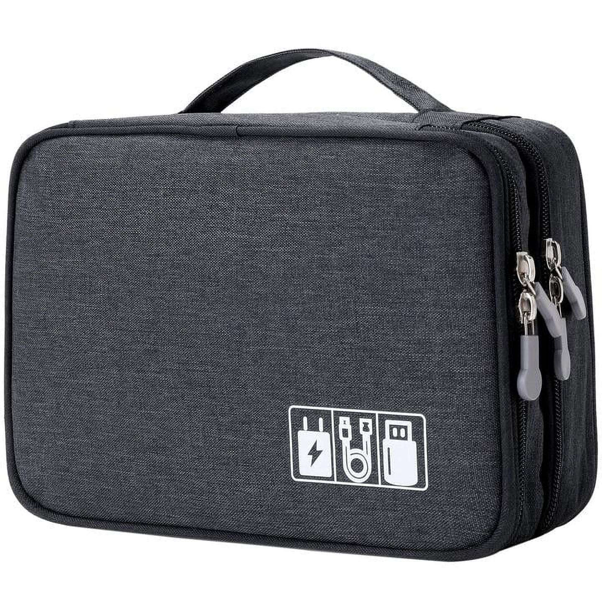 Travel Digital Electronics Accessories Case, Waterproof, Double-Layer, Cable Organizer Bag for USB Drives, Chargers, Memory Cards (Blue)