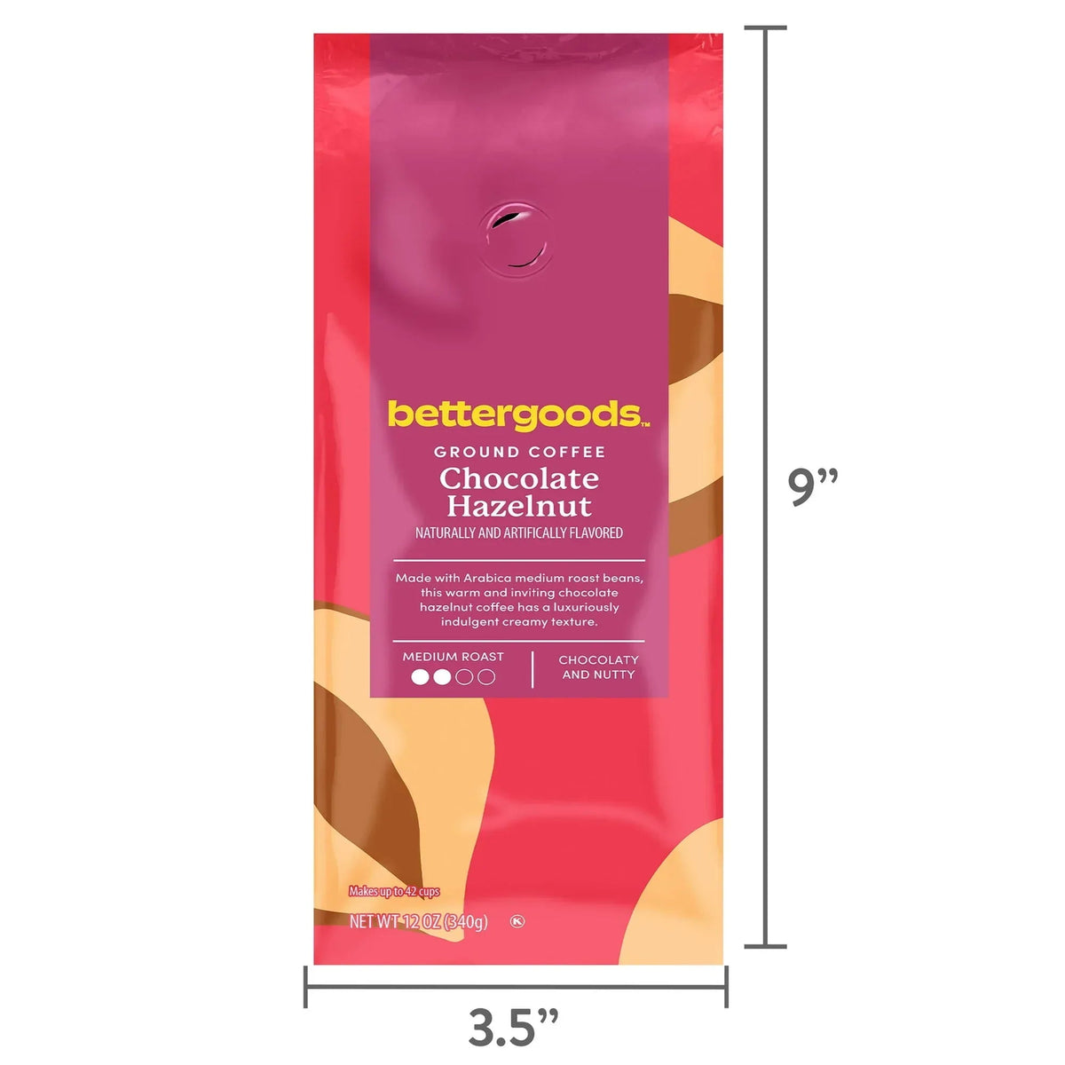 bettergoods Chocolate Hazelnut Flavored Ground Coffee, Medium Roast, 12 oz
