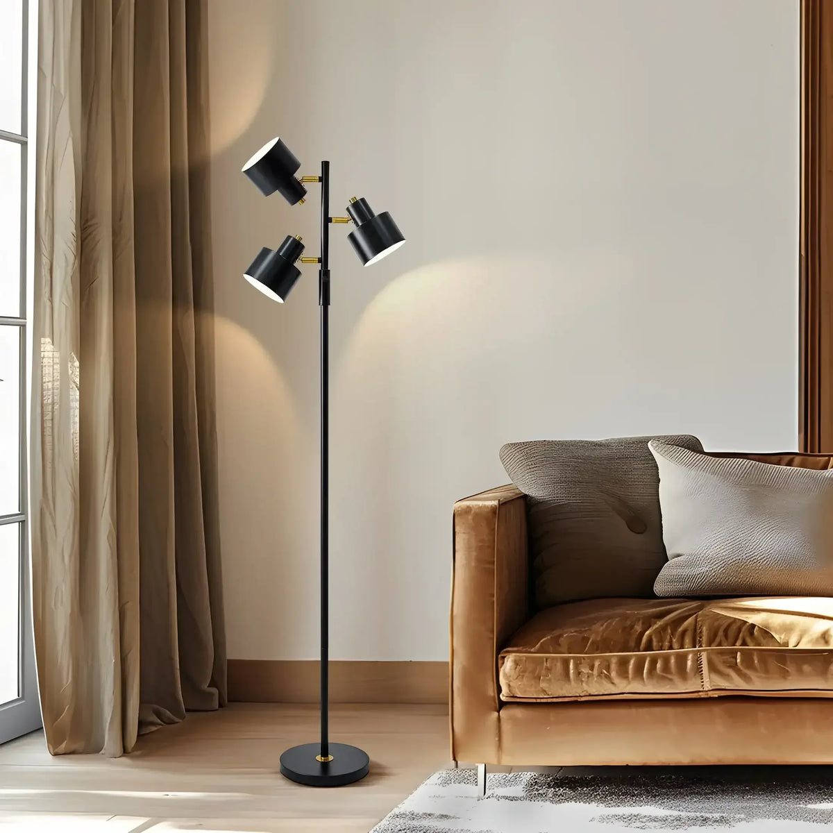 Yokila 66.25" 3 Light Modern Black Metal Floor Lamp for Living Room Bedroom Tall Standing Lamp with Rotary Switch for Home Office