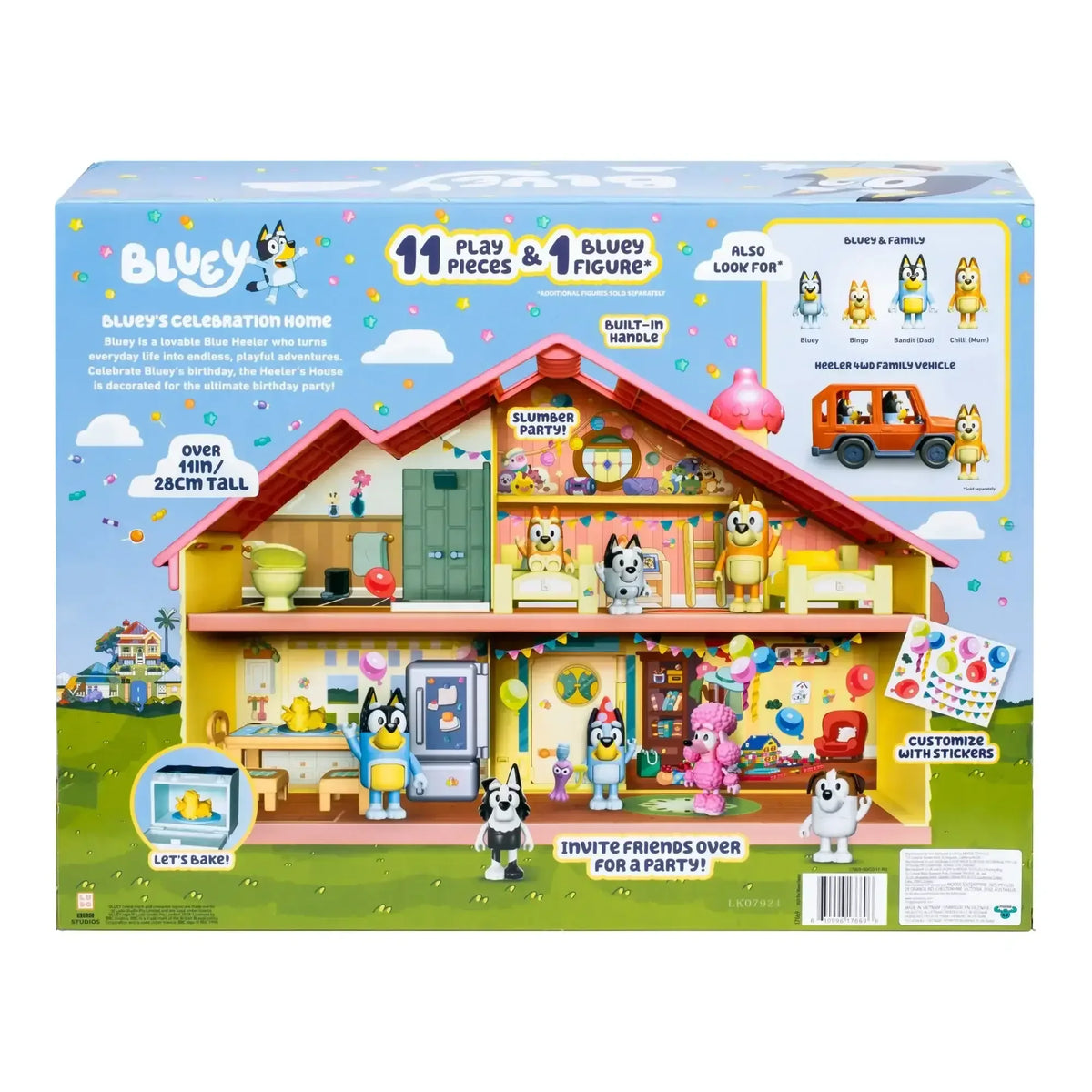 Bluey's Celebration Home, Celebrate Bluey's Birthday with 11 Play Pieces, Toys for Kids 3-6 Years