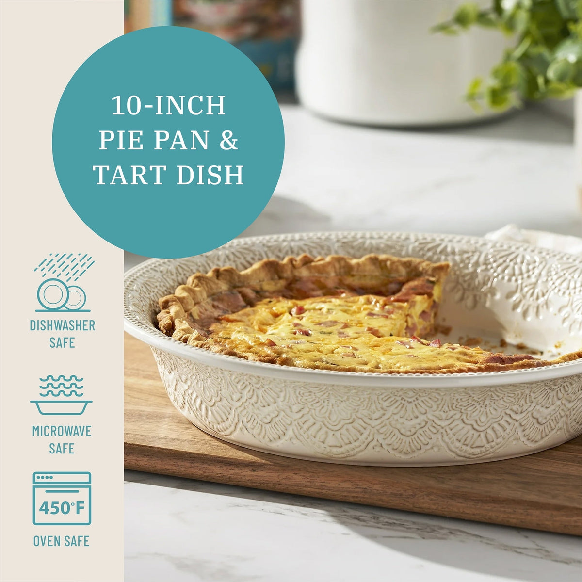The Pioneer Woman Vintage Lace 10-Inch Stoneware Baking Pie Pan & Tart Dish, Cream