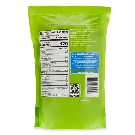 Great Value Lightly Salted, Shelled Pistachios, 12 oz Bag