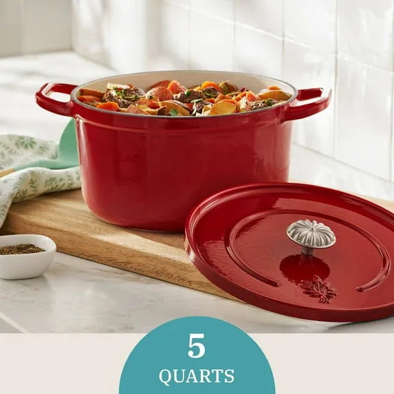 The Pioneer Woman 5-Quart Enamel Cast Iron Dutch Oven with Lid, Red