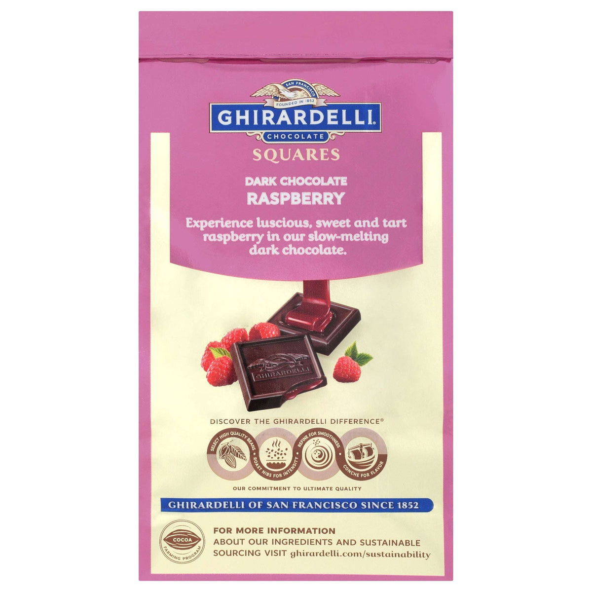 GHIRARDELLI Dark Chocolate Candy SQUARES with Raspberry Filling, 5.32 oz Bag