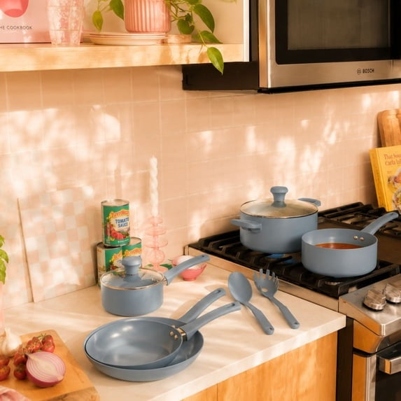 Elements by Thyme & Table 60-Piece Ceramic Non-Stick Cookware Set - Blue