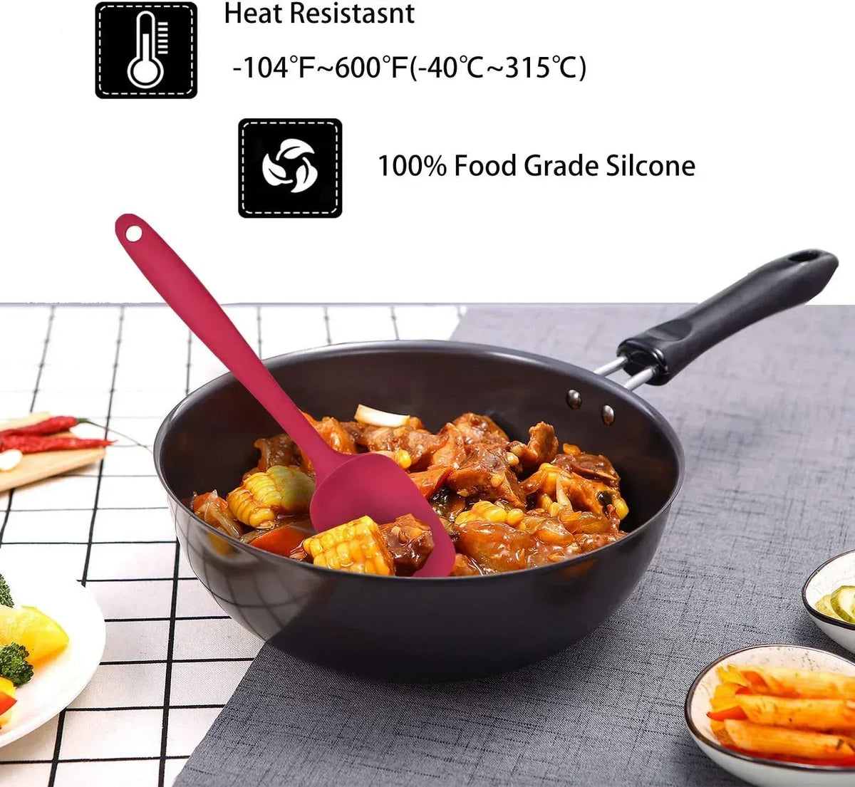 Food Grade Silicone Rubber Spatula Set for Baking, AOKIWO 5Pcs Cooking Utensil Set, High Heat Resistant Non Stick Dishwasher BPA-Free
