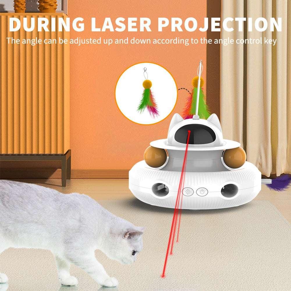 Cornmi Extendable Laser Feather USB Rechargeable Cat Teaser Wand, White