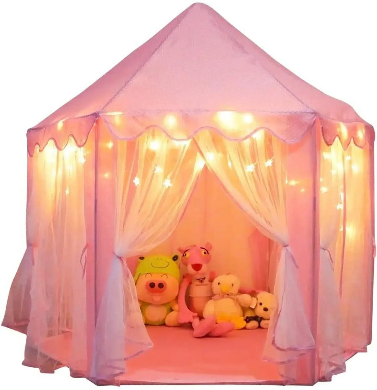 ORIAN Princess Castle Playhouse Tent for Girls with LED Star Lights – Indoor & Outdoor Large Kids Play Tent for Imaginative Games – Princess Tent, 230 Polyester Taffeta. Pink 55"x53".