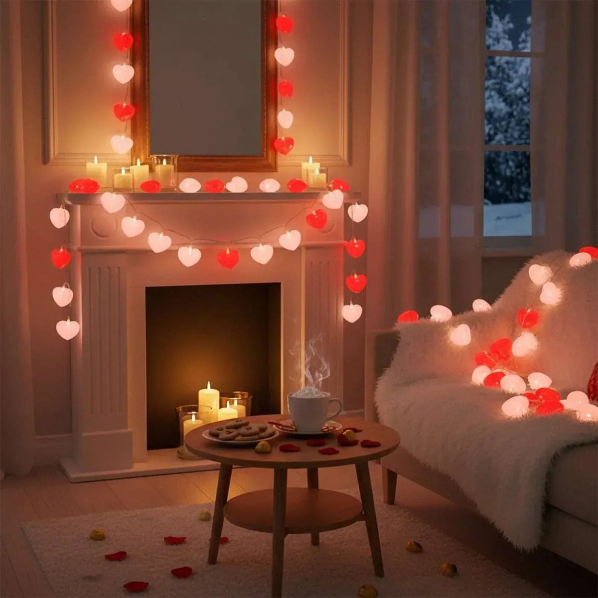 Valentine Heart Shaped String Lights, 6.56ft Valentine's Day Decorations Lights with Red & Pink Heart, Connectable Romantic Fairy Lights for Valentine, Wedding, Anniversary Party Decorations
