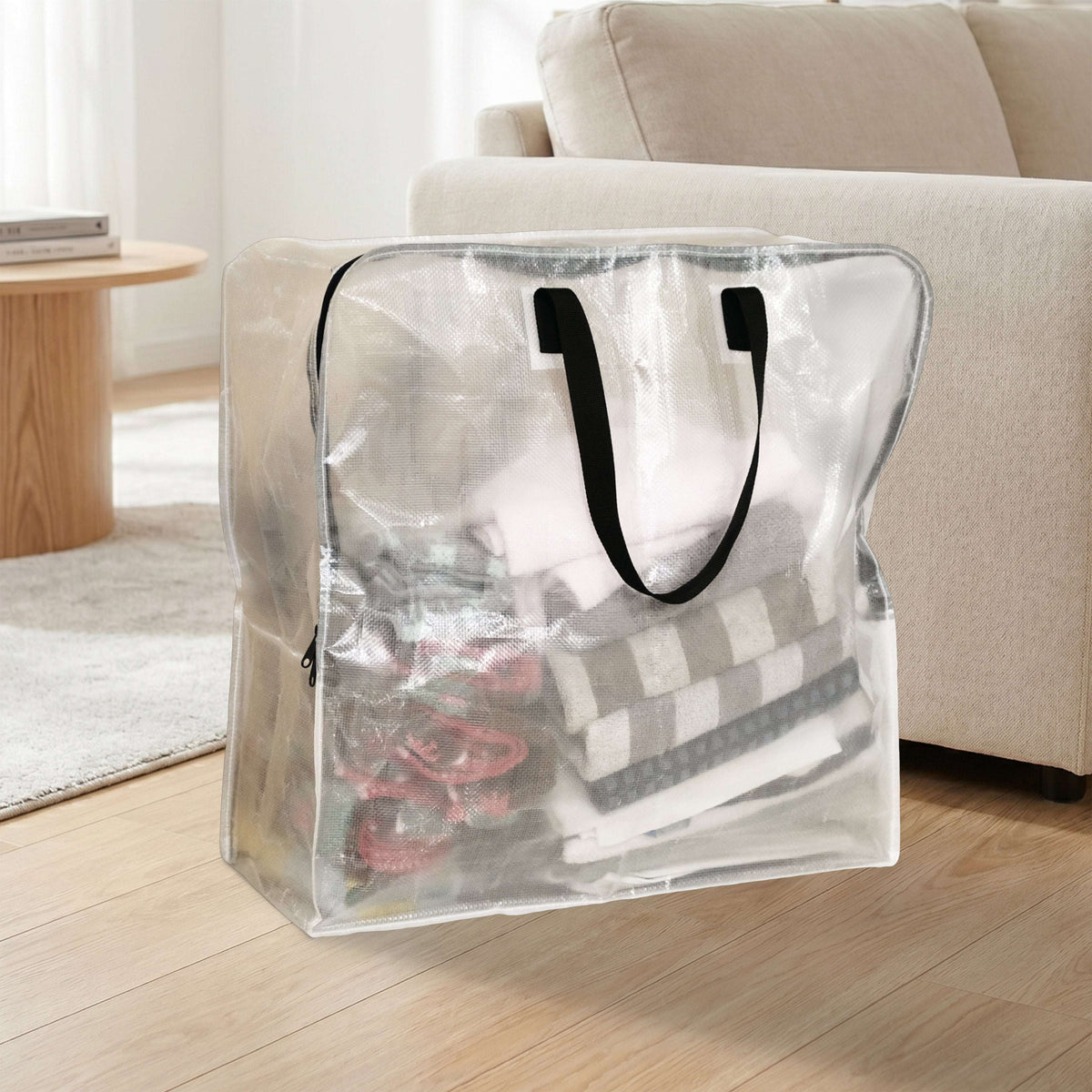 Mainstays Clear 24 Gallon Heavy Duty Slim Storage and Moving Bag with Zipper Closure and Dual Carry Handles