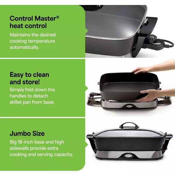 Presto Electric Skillet with Tempered Glass Lid, Nonstick Foldaway Kitchen Appliance, Electric Pot for Cooking, 16 Inch, Black