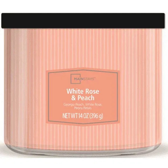 Mainstays 3-Wick Textured Wrap White Rose and Peach Candle, 14 oz