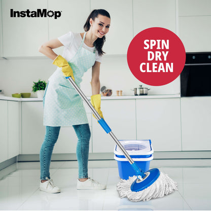 Insta Mop Spin Mop and Bucket with Wringer Microfiber Mop Head Floor Cleaning for Hardwood Tile
