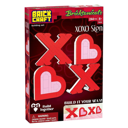 Brickcraft Bricktanicals XOXO Sign Building Kit (244-Piece Set), Valentine's Day Decor, Brick Hearts, Build Together Couples Activity, Romantic Gift, Home Display, Collectible Building Set