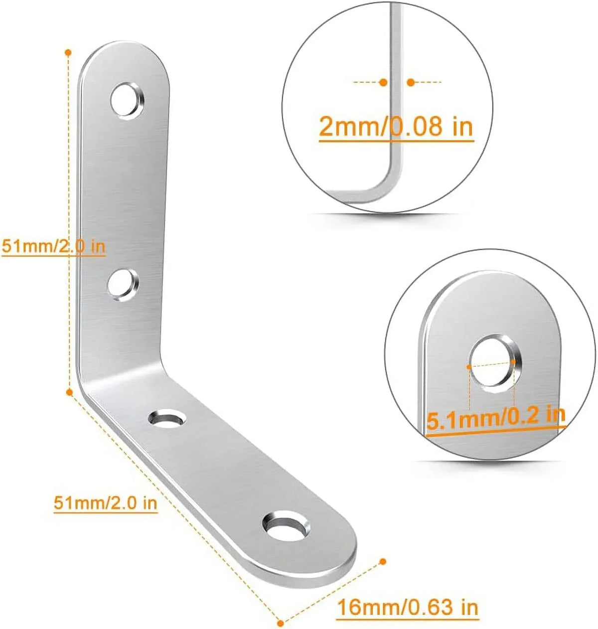20-Pack Stainless Steel L Shape Brackets, 2" x 2" Corner Brace, Heavy Duty L Brackets for Shelves, Wood and Furniture, Right Angle Brackets with Enough Screws & Anchors