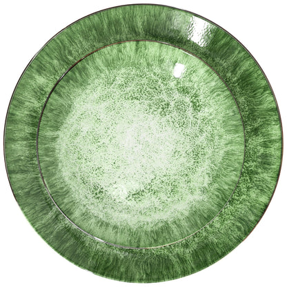 Elama Oceanus 16 Piece Porcelain Double Bowl Dinnerware Set in Green, Tableware Setting Service for 4