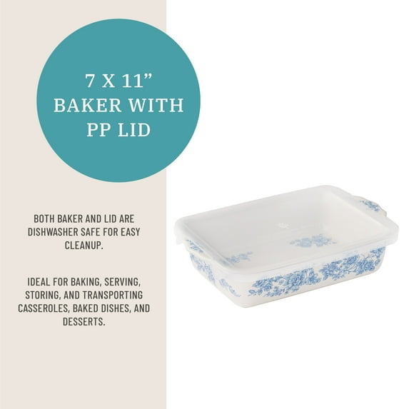 The Pioneer Woman Agatha Small Rectangular Baker with Lid, 7" x 11"