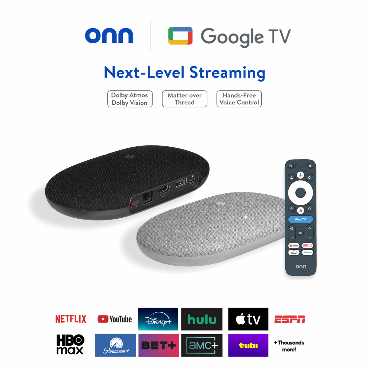 onn 4K Pro Streaming Device, Google TV with Gemini (NEW 2026 Model) - Ultra-fast Streaming, Stunning 4K UHD, 32GB Storage, 3GB RAM, Dolby Vision & Atmos, Find My Remote with Backlight, Ethernet Port