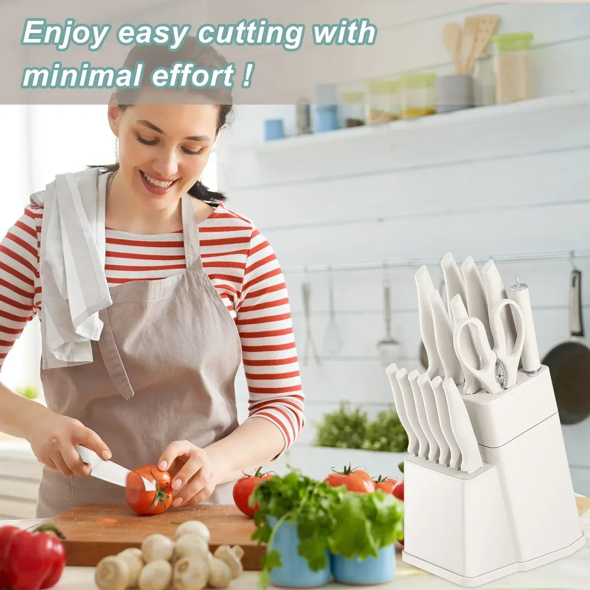 Vesteel Knife Set for Kitchen with Block, 15 Pcs High Carbon Stainless Steel Kitchen Knife Set with Self Sharpening