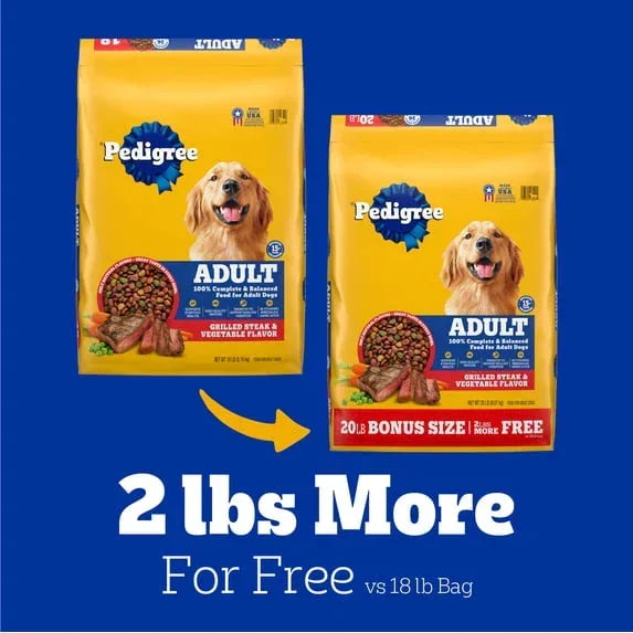 Pedigree Complete Nutrition Adult Dry Dog Food, Grilled Steak & Vegetable Flavor, BONUS SIZE 20 lb. Bag