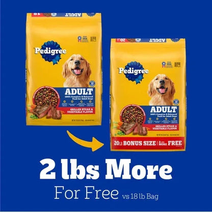 Pedigree Complete Nutrition Adult Dry Dog Food, Grilled Steak & Vegetable Flavor, BONUS SIZE 20 lb. Bag