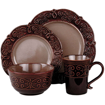 Elama Salia 16 Piece Textures Stoneware Dinnerware Set