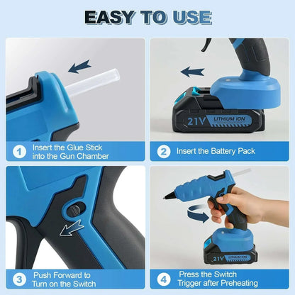 Cordless Hot Glue Gun with 2.0Ah Battery Charger and 30pcs Full Size Glue Sticks 100W Power Melt Glue Gun for DIY Festival Decor and Gifts, Blue