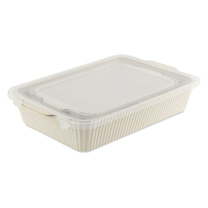 Thyme & Table 4-Piece Stoneware Casserole Dish Bakeware Set, Includes Lids, 9"x13" , 7"x10" Bakers With Lids , White Ribbed