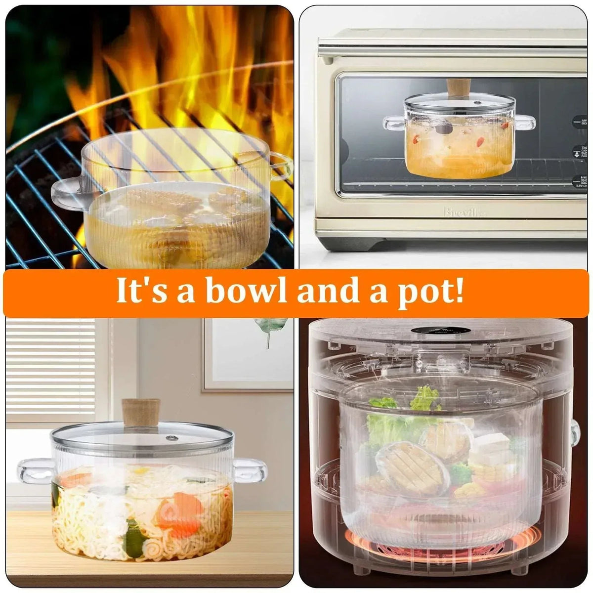 Glass Cooking Pot with Lid 1.6L/54oz Heat Resistant Glass Saucepan with Double Handles Non-Stick Borosilicate Glass Stovetop Pot Safe Clear Cooking Pot for Soup Milk Sauce Pasta Noodle