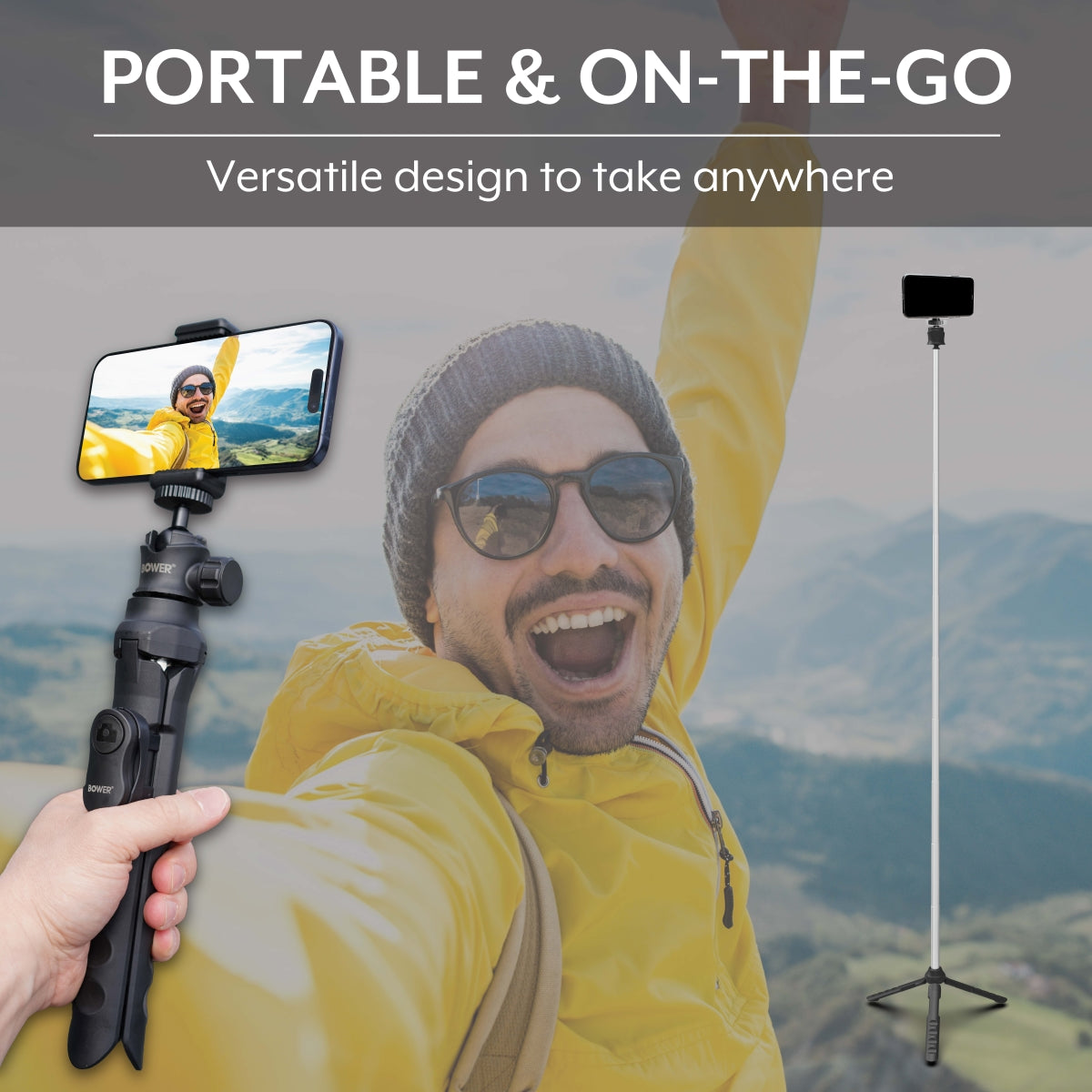 Bower Multi-Pod Max – 67" Extendable Tripod with Universal Phone Holder & Wireless Remote