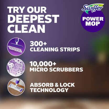 Swiffer Power Mop Kit with Refill, Unscented, 1 Handle + 1 solution & 2 Pads