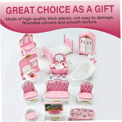 Dollhouse Furniture Set Accessories,Small Dollhouse Miniature Pretend Play Family Toys Gift,Toddler Boy Girl Kid 3Y+ Mini Bedroom/Livingroom/Bathroom/Kitchen