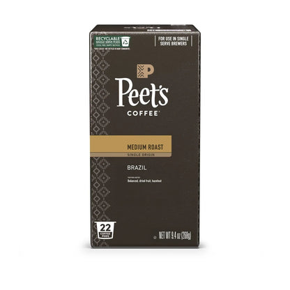 Peet's Coffee Single Origin Brazil Premium Medium Roast Single Serve Coffee Pods, 22 Count
