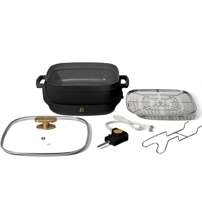 Beautiful 5 in 1 Electric Skillet - Expandable up to 7 Qt with Glass Lid, Black Sesame by Drew Barrymore