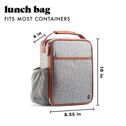 Acorn St by Fit & Fresh Vertical Insulated Reusable Lunch Bag for Men, Women, Kids, Steel