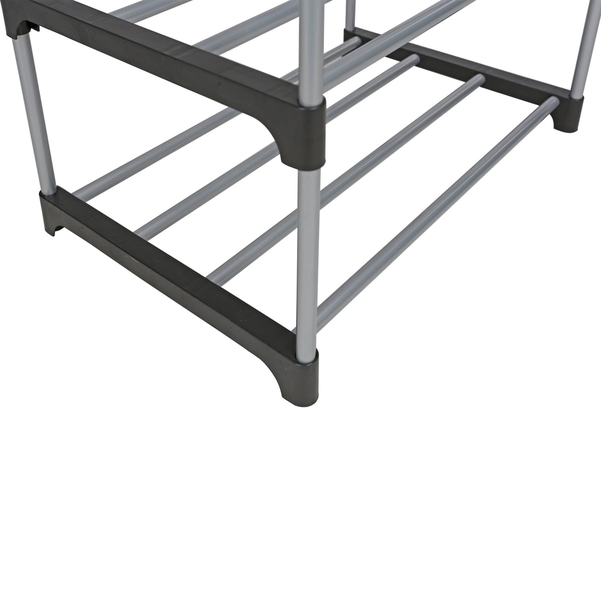 Mainstays 4 Tier Shoe Rack, Black and Silver, 8 Pairs of Shoes, Metal Tubes & Plastic Connectors