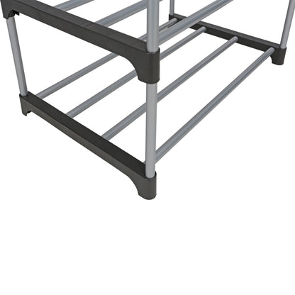 Mainstays 4 Tier Shoe Rack, Black and Silver, 8 Pairs of Shoes, Metal Tubes & Plastic Connectors