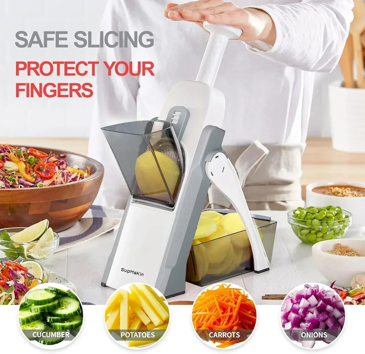 Mandoline Slicer for Vegetables Fruits, Adjustable Thickness Stainless Steel Food Cutter & Chopper, Safe and Quick Meal Preparation