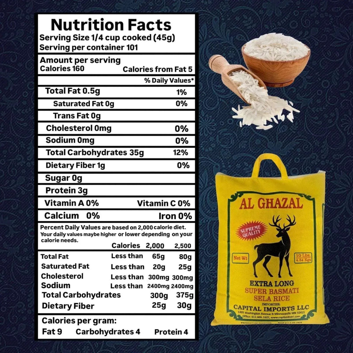 Al Ghazal Basmati Sela Rice Extra Long Super Basmati sela 10 Lbs / 4.54 kg, Non GMO, Extra Long Basmati Rice, White Rice, Vegan Dried Rice, BPA & Gluten Free, Zip Lock Bag, Non Sticky Grain