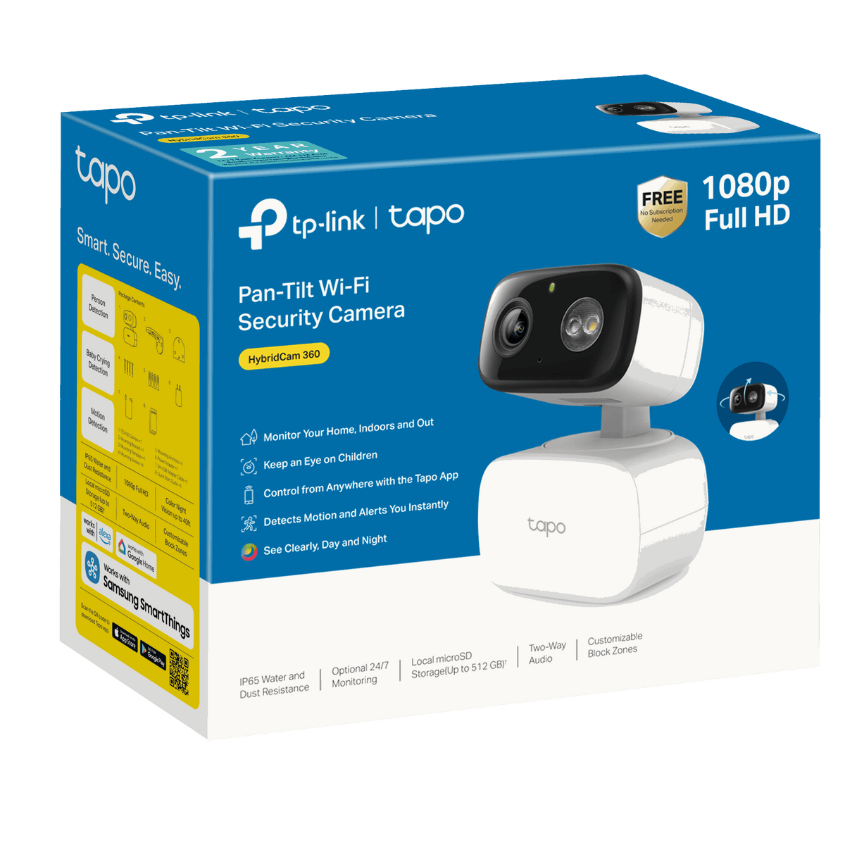 TP-Link Tapo TCW30 Indoor/Outdoor HD Security Camera with Pan/Tilt, Sound & Light Alarm, AI Detection & Local Storage — Enjoy 24/7 Coverage with No Subscription Costs