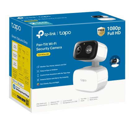 TP-Link Tapo TCW30 Indoor/Outdoor HD Security Camera with Pan/Tilt, Sound & Light Alarm, AI Detection & Local Storage — Enjoy 24/7 Coverage with No Subscription Costs