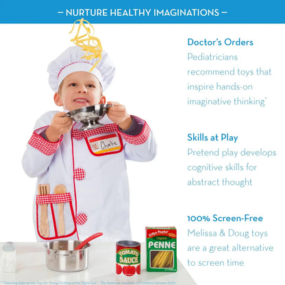 Melissa & Doug Stainless Steel Pots and Pans Pretend Play Kitchen Set for Kids with Wooden Utensils (8 Pcs)